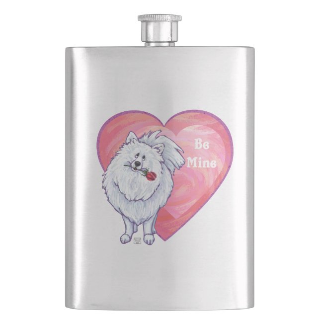 White Pomeranian Valentine's Day Flask (Front)
