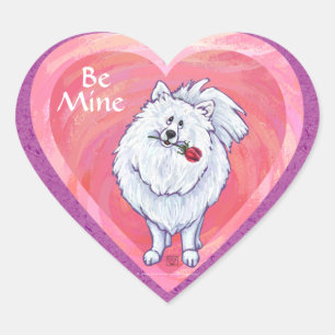 White Pomeranian Valentine's Day Heart Sticker