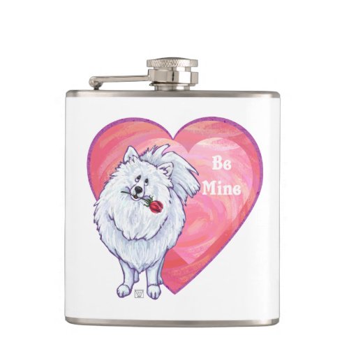 White Pomeranian Valentines Day Hip Flask