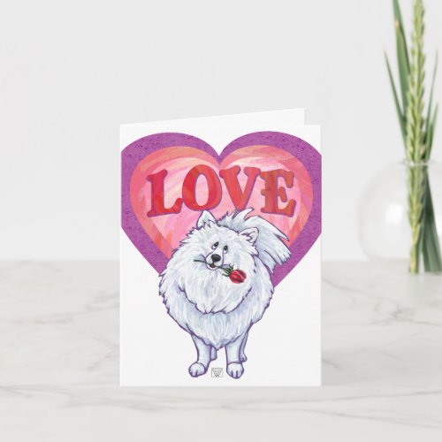 White Pomeranian Valentines Day Holiday Card