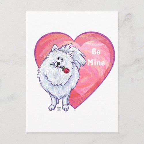 White Pomeranian Valentines Day Holiday Postcard