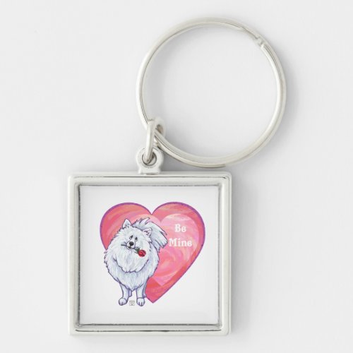 White Pomeranian Valentines Day Keychain