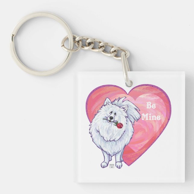 White Pomeranian Valentine's Day Keychain (Front)
