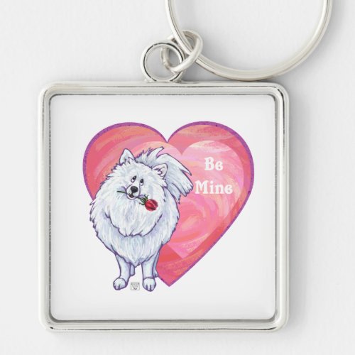 White Pomeranian Valentines Day Keychain