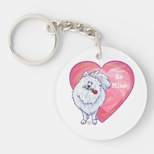 White Pomeranian Valentines Day Keychain