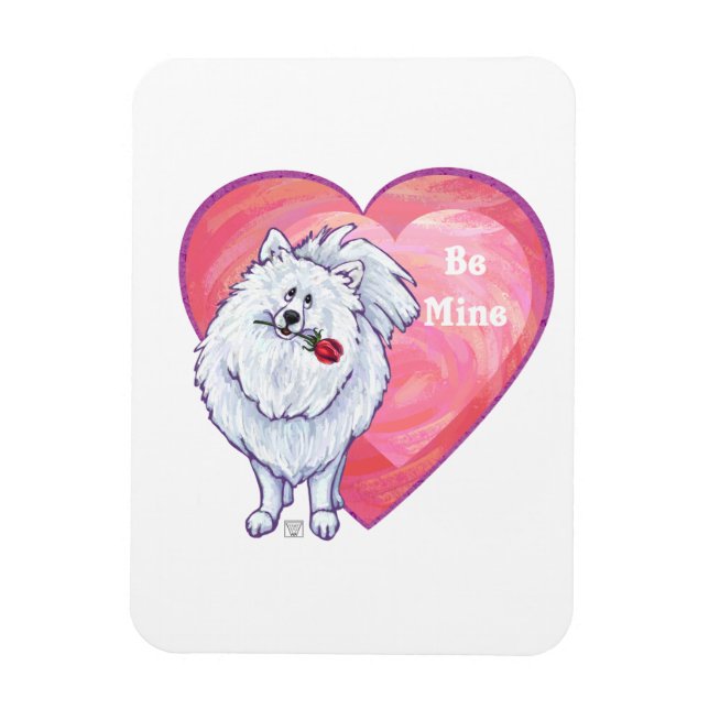 White Pomeranian Valentine's Day Magnet (Vertical)