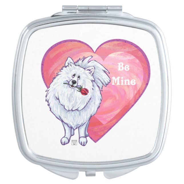 White Pomeranian Valentine's Day Makeup Mirror (Front)