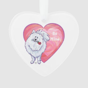 White Pomeranian Valentine's Day Ornament