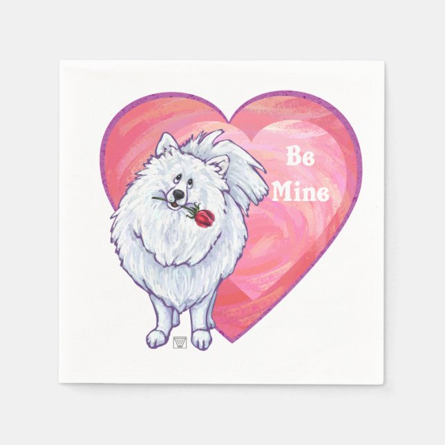 White Pomeranian Valentine's Day Paper Napkins (Front)