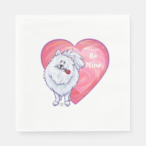 White Pomeranian Valentines Day Paper Napkins