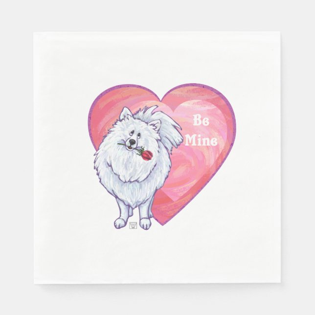 White Pomeranian Valentine's Day Paper Napkins (Front)