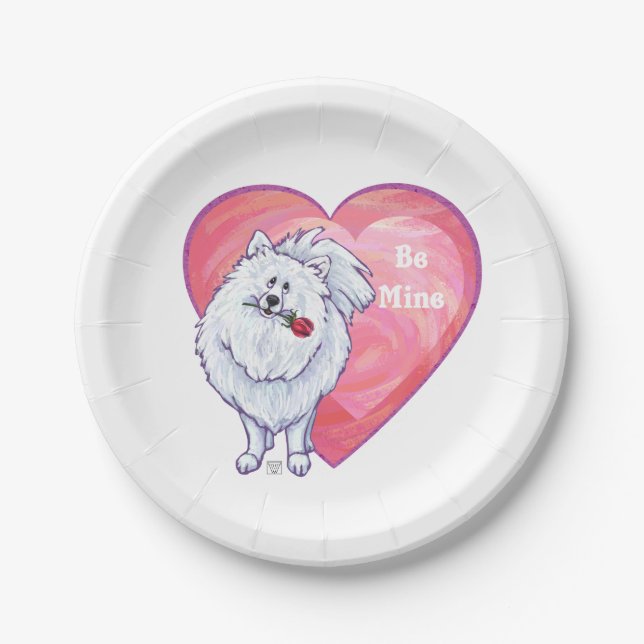 White Pomeranian Valentine's Day Paper Plates (Front)