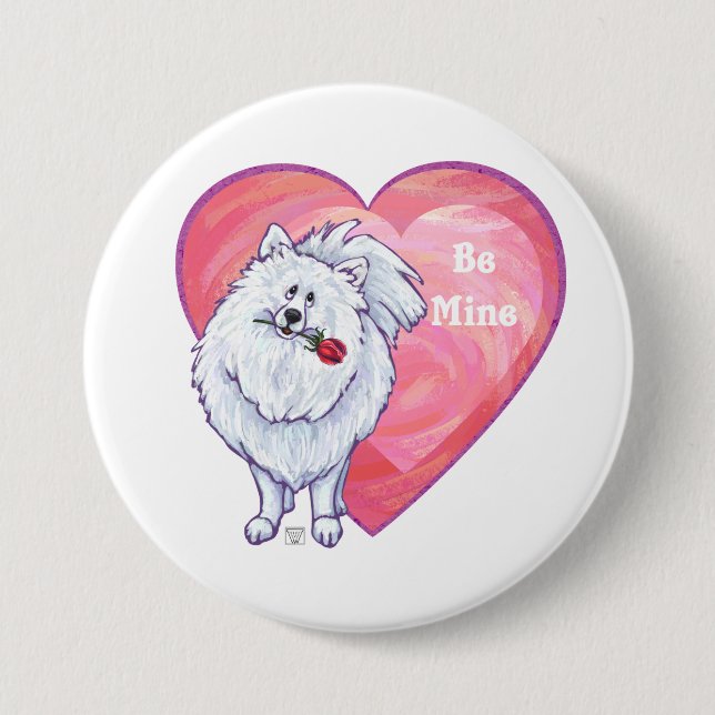 White Pomeranian Valentine's Day Pinback Button (Front)