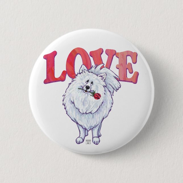 White Pomeranian Valentine's Day Pinback Button (Front)