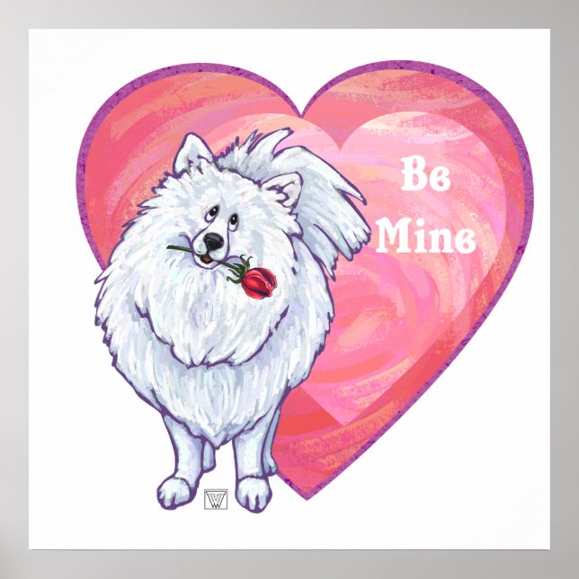 White Pomeranian Valentine's Day Poster (Front)