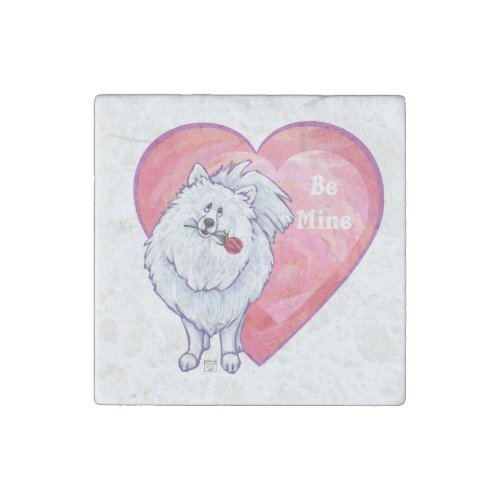 White Pomeranian Valentines Day Stone Magnet