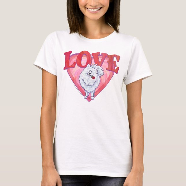 White Pomeranian Valentine's Day T-Shirt (Front)