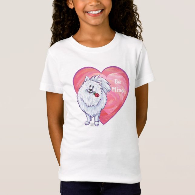 White Pomeranian Valentine's Day T-Shirt (Front)