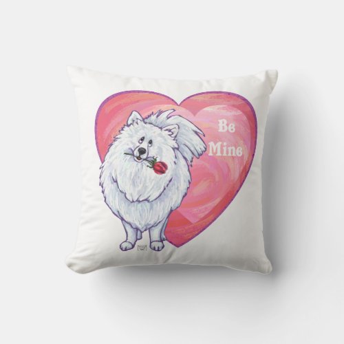 White Pomeranian Valentines Day Throw Pillow