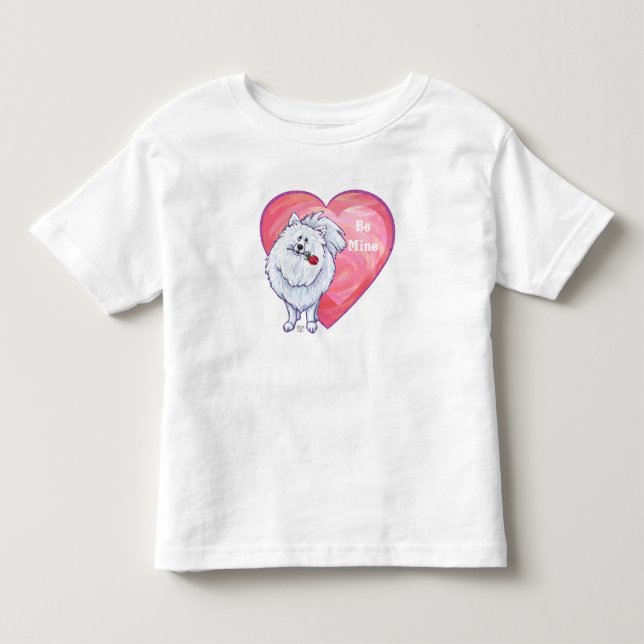 White Pomeranian Valentine's Day Toddler T-shirt (Front)