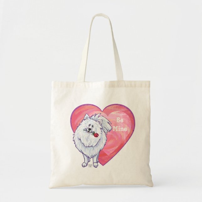 White Pomeranian Valentine's Day Tote Bag (Front)