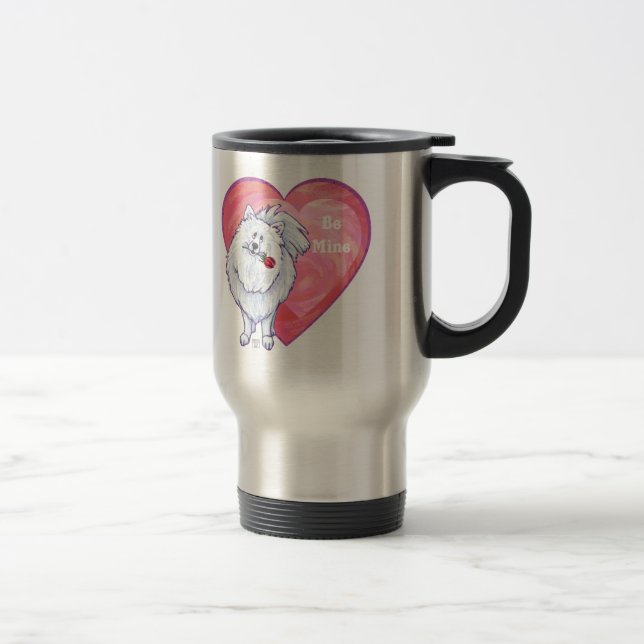 White Pomeranian Valentine's Day Travel Mug (Right)