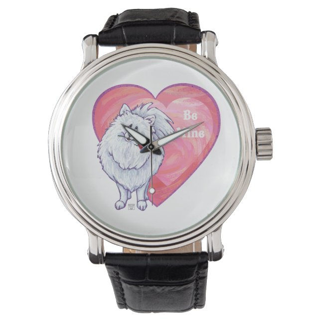 White Pomeranian Valentine's Day Watch (Front)