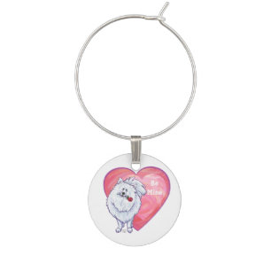 White Pomeranian Valentine's Day Wine Charm