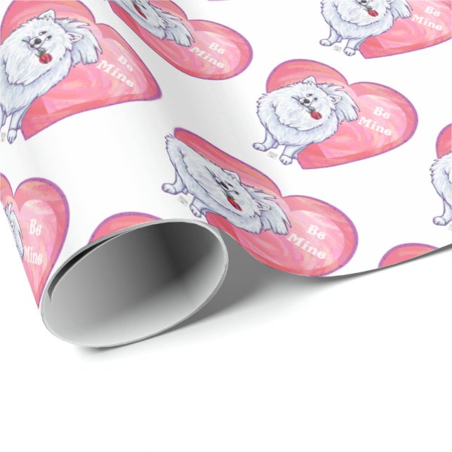 White Pomeranian Valentine's Day Wrapping Paper (Roll Corner)