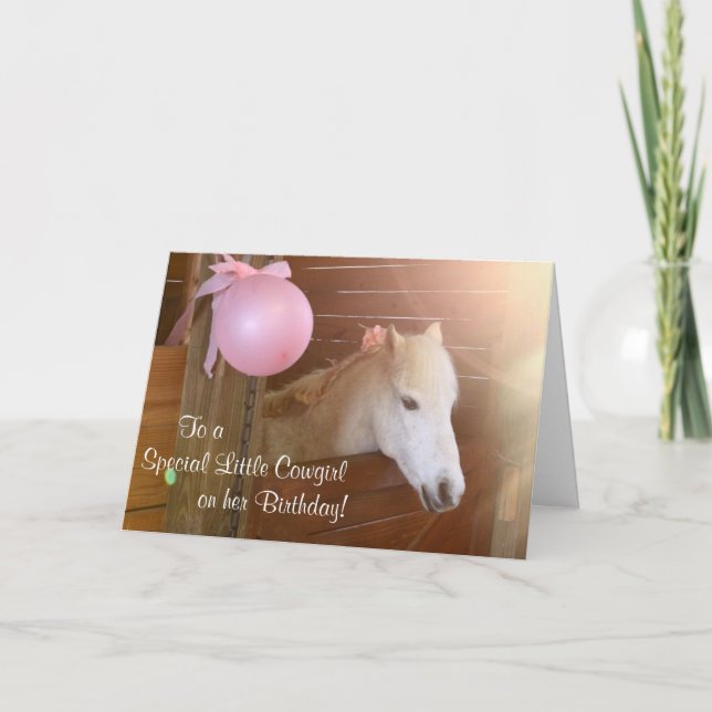 White Pony Cowgirl Birthday Card (Front)