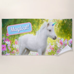 White Pony Unicorn Beach Towel