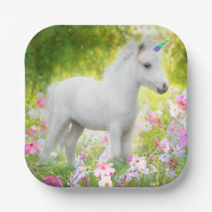 White Pony Unicorn Paper Plates