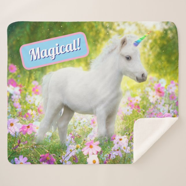White Pony Unicorn Sherpa Blanket (Front (Horizontal))