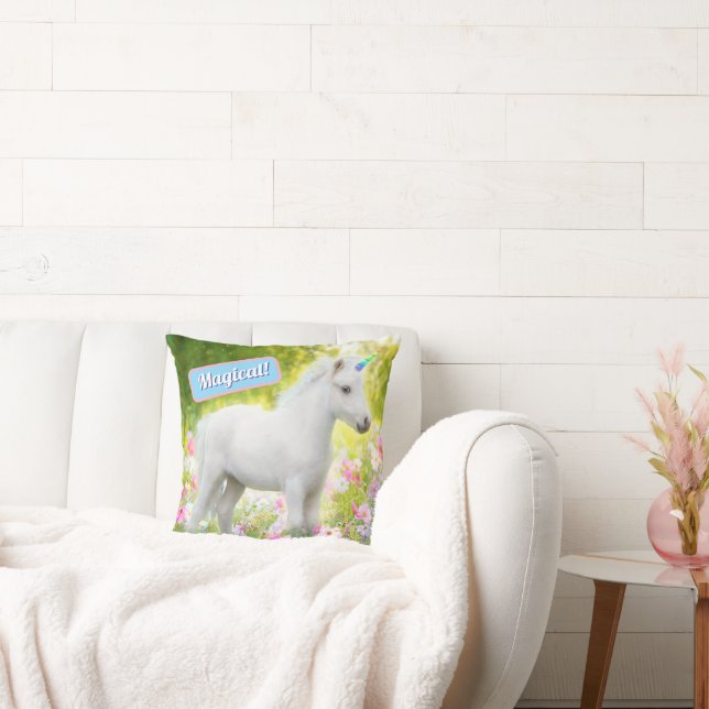 White Pony Unicorn Throw Pillow (Couch)