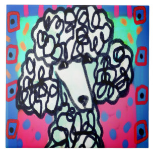White Poodle Abstract Art Ceramic Tile