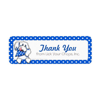 White Poodle Blue Dots Pet Food Business Labels