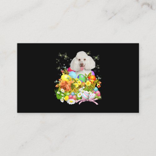 White Poodle Bunny Dog With Easter Eggs Basket Coo Business Card