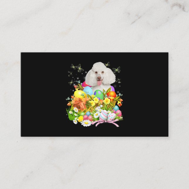 White Poodle Bunny Dog With Easter Eggs Basket Coo Business Card (Front)