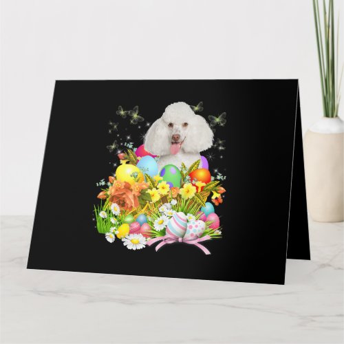White Poodle Bunny Dog With Easter Eggs Basket Coo Card