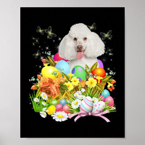 White Poodle Bunny Dog With Easter Eggs Basket Coo Poster