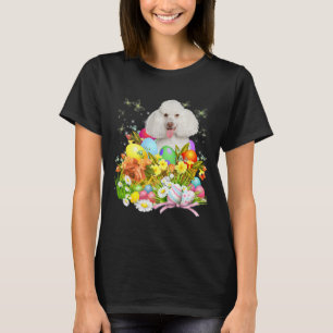 White Poodle Bunny Dog With Easter Eggs Basket Coo T-Shirt