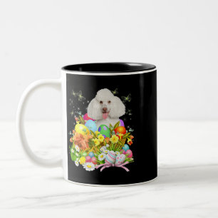 White Poodle Bunny Dog With Easter Eggs Basket Coo Two-Tone Coffee Mug