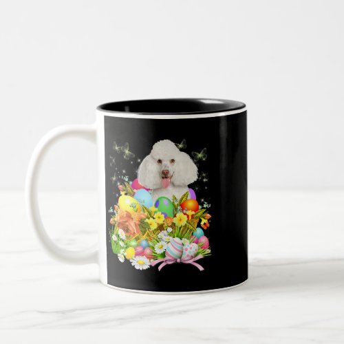 White Poodle Bunny Dog With Easter Eggs Basket Coo Two_Tone Coffee Mug