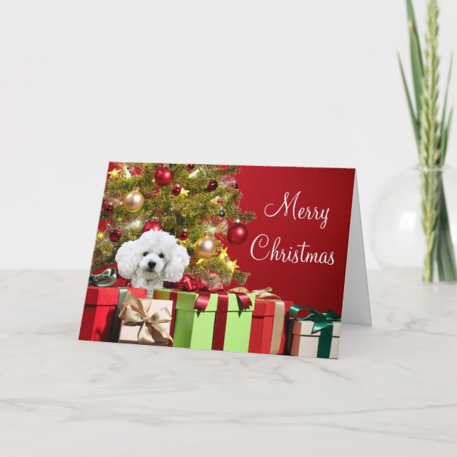 White Poodle Christmas Card (Front)