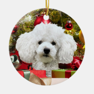 White Poodle Christmas Ceramic Ornament
