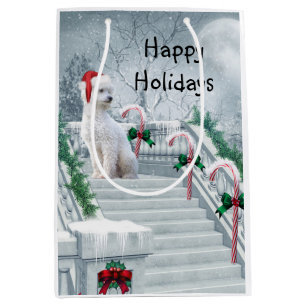 White Poodle Christmas Medium Gift Bag