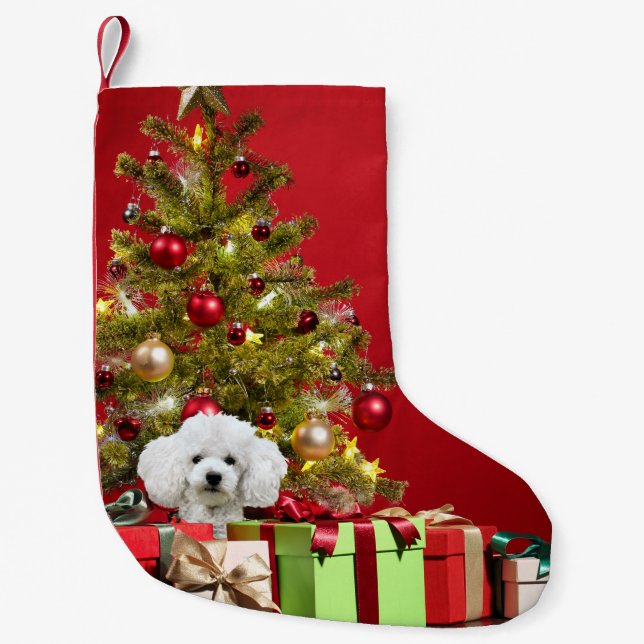 White poodle Christmas Small Christmas Stocking (Front)