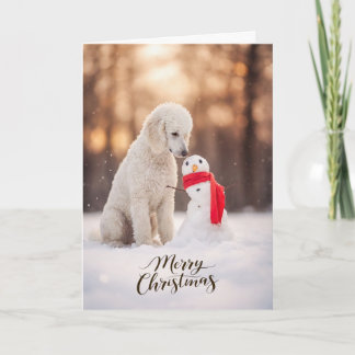 White Poodle Christmas Snowman Holiday Card