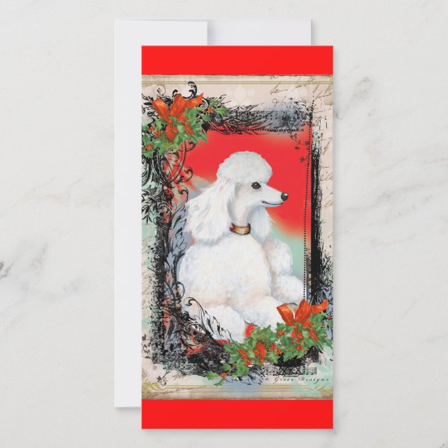 White Poodle Christmas Vintage Style Card (Front)