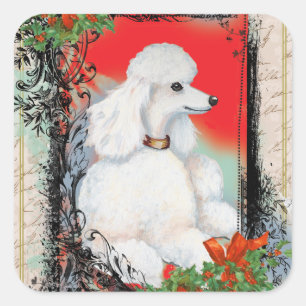 White Poodle Christmas Vintage Style Stickers Tags